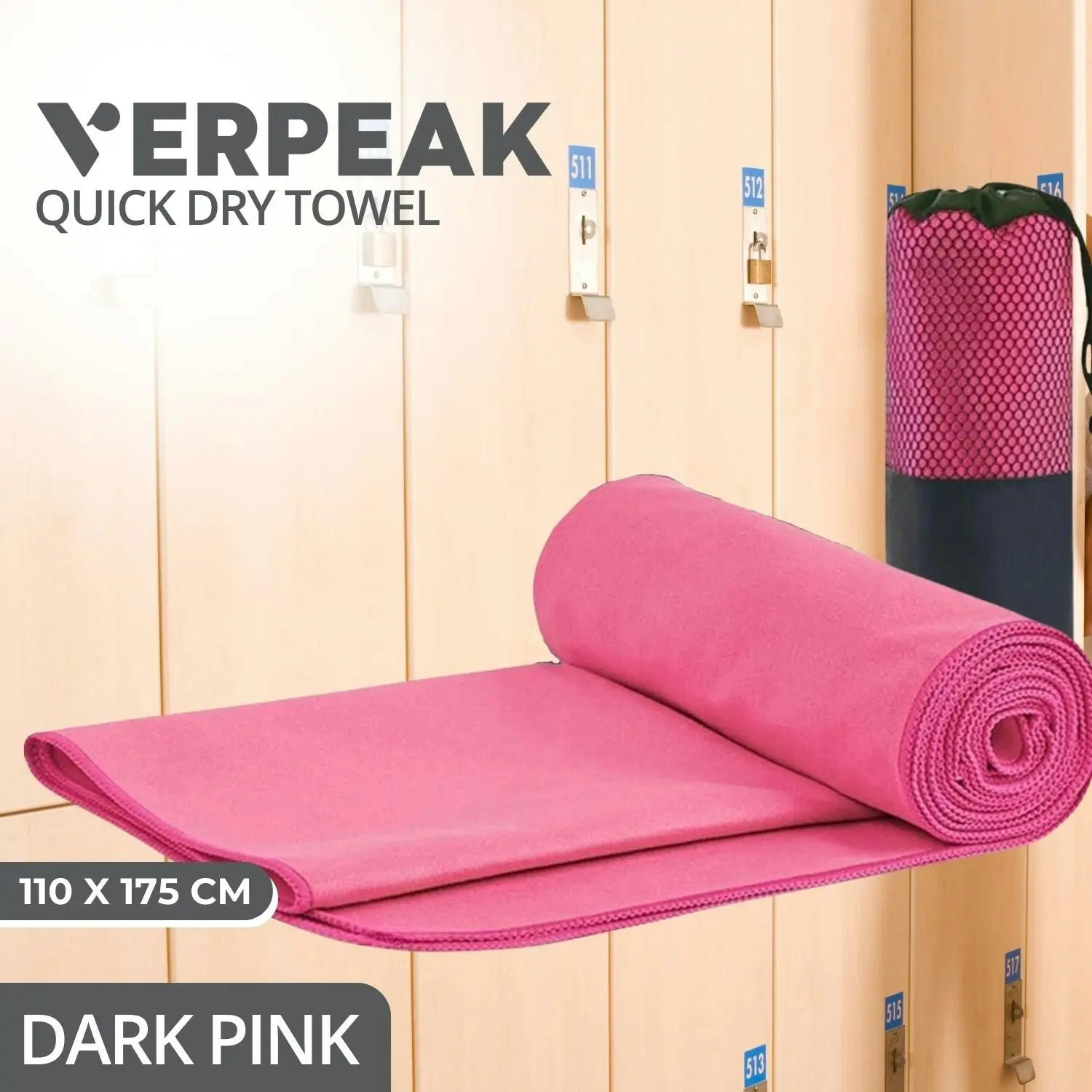 Verpeak Quick Dry Fast Absorbent Outdoor Fitness Gym Sports Towel 110x175cm Dark Pink