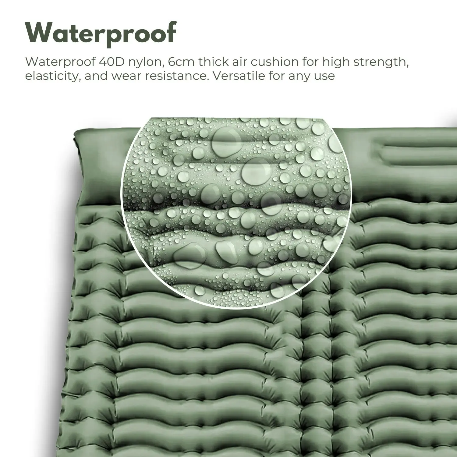 Kiliroo Double Inflatable Mattress Camping Air Bed Sleeping Pad with Pillow Army Green