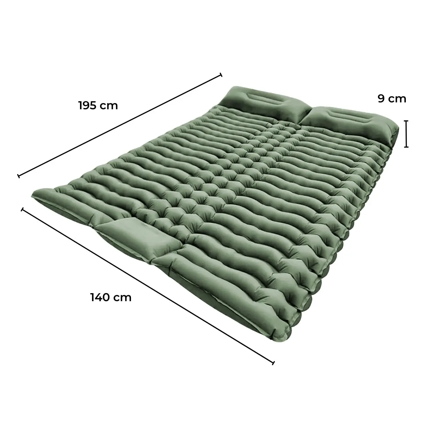 Kiliroo Double Inflatable Mattress Camping Air Bed Sleeping Pad with Pillow Army Green