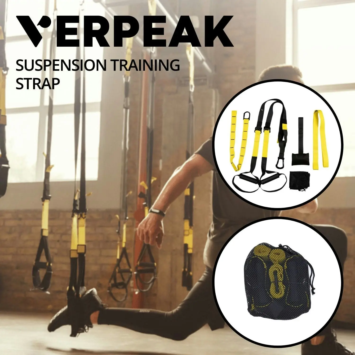 Verpeak Suspension Trainer Gravity Strap System Full Body Training Home Gym Workout Kit