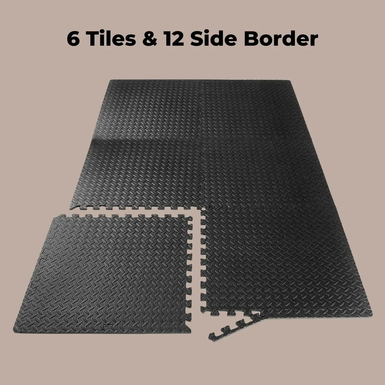 6x Verpeak Home Gyms Tiles with Border Non-Slip EVA Interlocking Foam Puzzle Gym Mat - Black