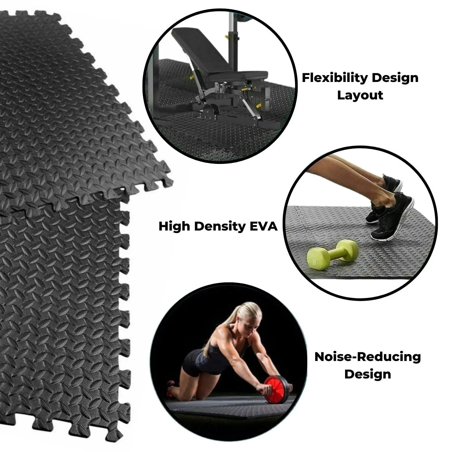 6x Verpeak Home Gyms Tiles with Border Non-Slip EVA Interlocking Foam Puzzle Gym Mat - Black