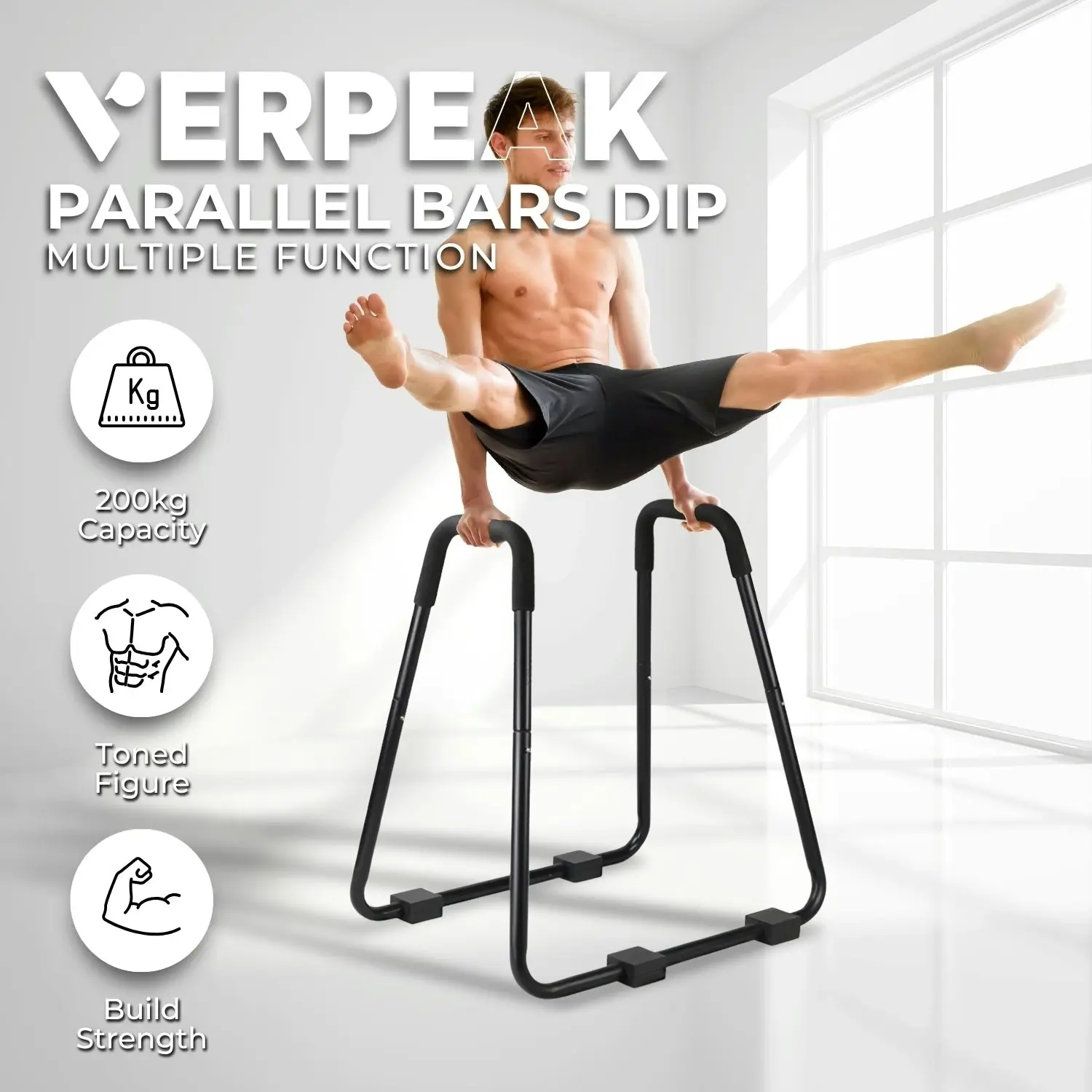 Verpeak One Piece Parallel Bar Push Up Bar with Dip Station Strength Home Gym