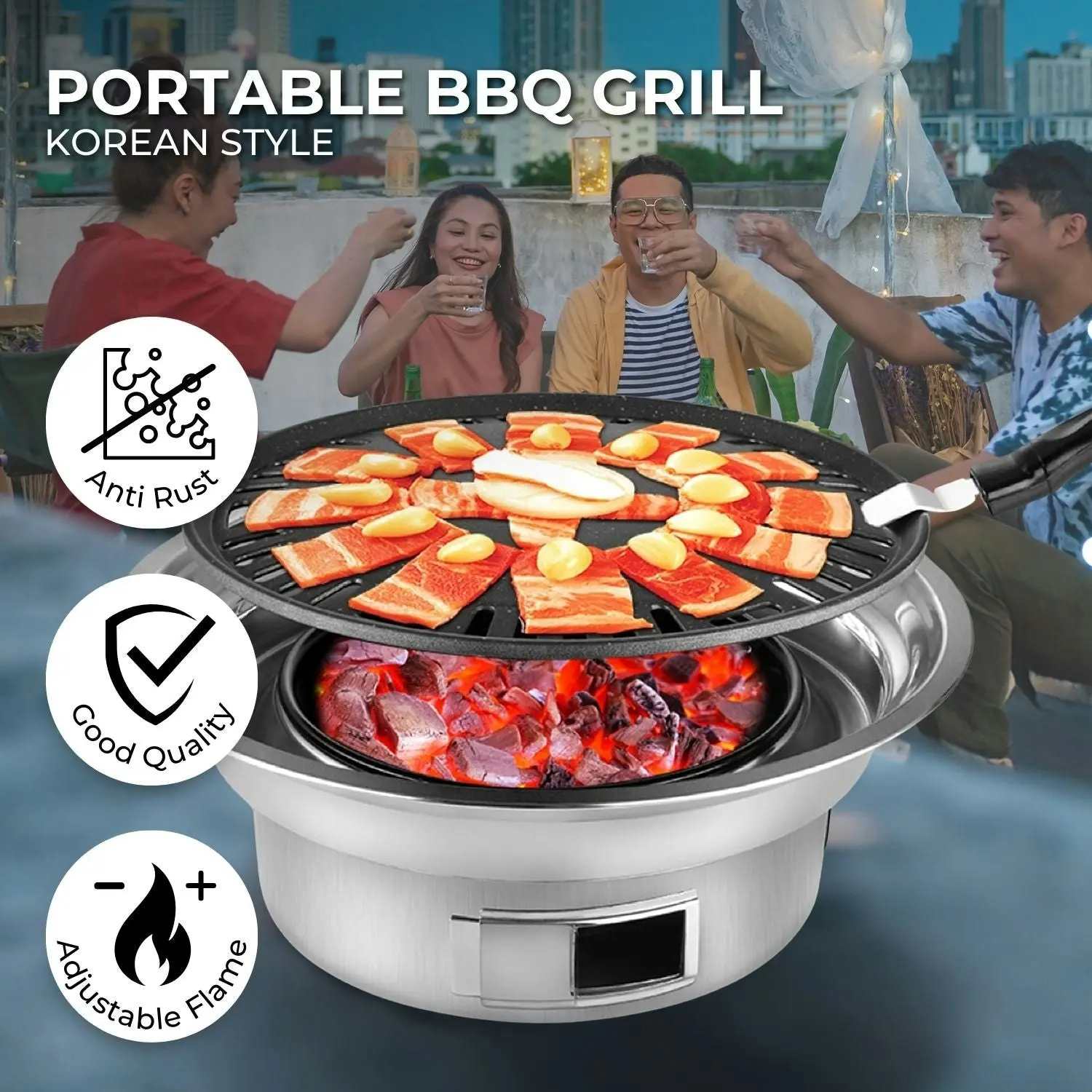 Kiliroo Portable Multifunctional Outdoor Camping Charcoal BBQ Grill Stove Silver