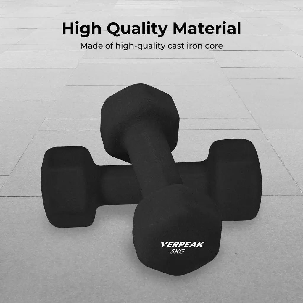 2pcs Verpeak 5kg Exercise Fitness Gym Workout Weights Neoprene Dumbbell - Black