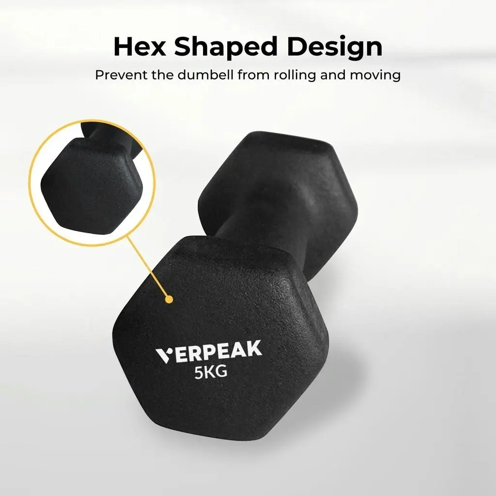 2pcs Verpeak 5kg Exercise Fitness Gym Workout Weights Neoprene Dumbbell - Black