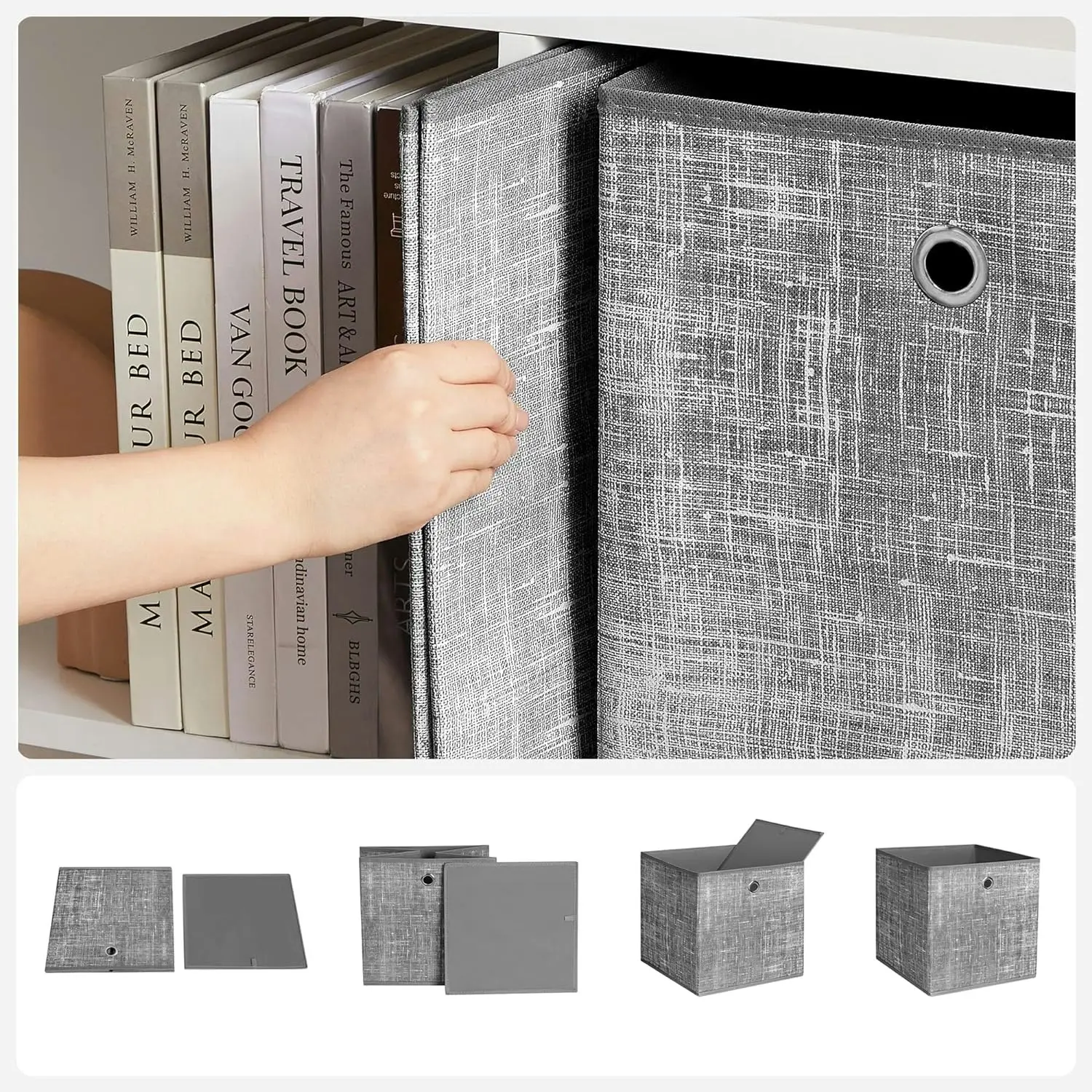 6x SONGMICS Non Woven Fabric Foldable Cube Organiser Box Storage Boxes - Grey