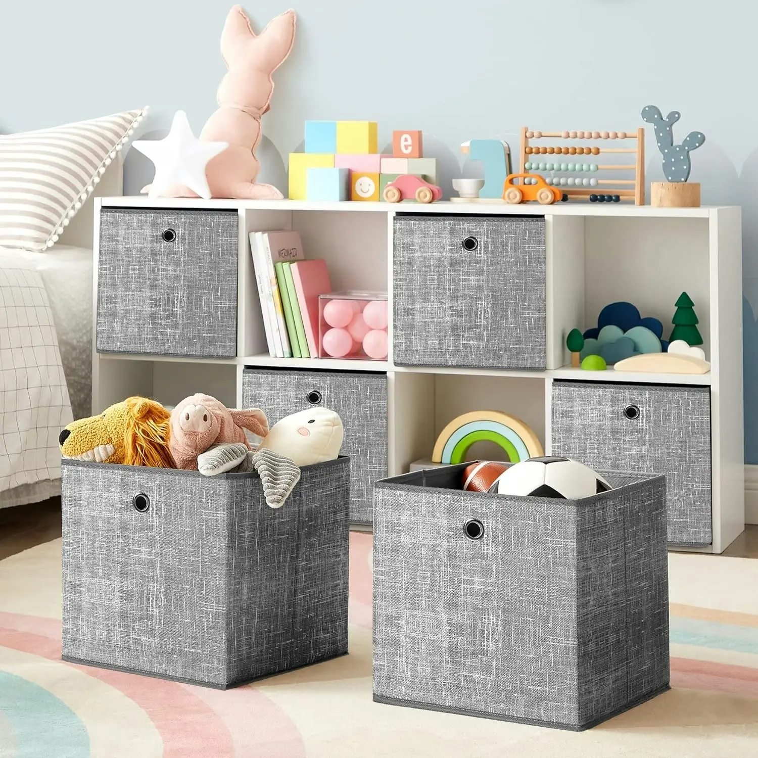 6x SONGMICS Non Woven Fabric Foldable Cube Organiser Box Storage Boxes - Grey