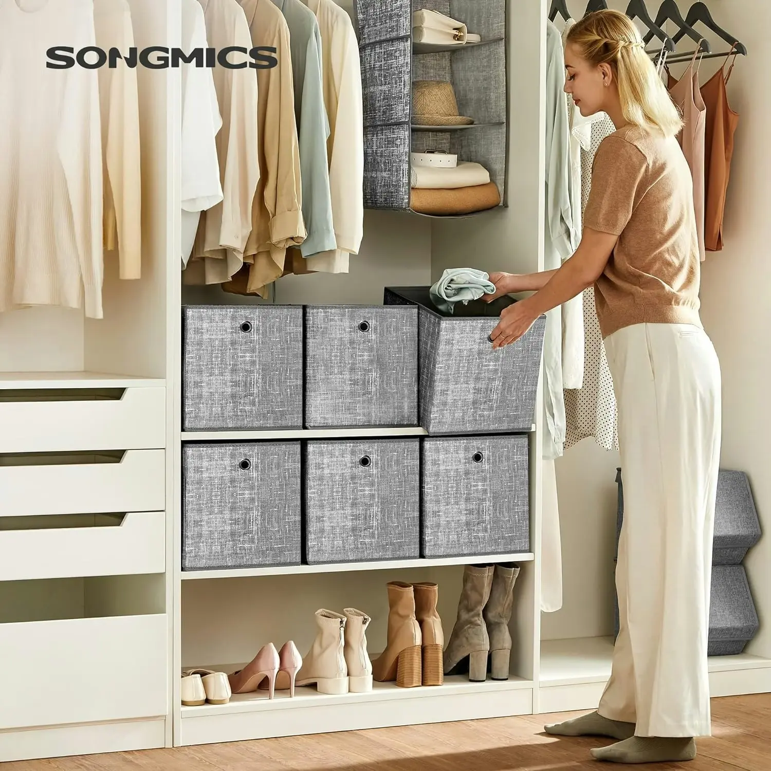 6x SONGMICS Non Woven Fabric Foldable Cube Organiser Box Storage Boxes - Grey