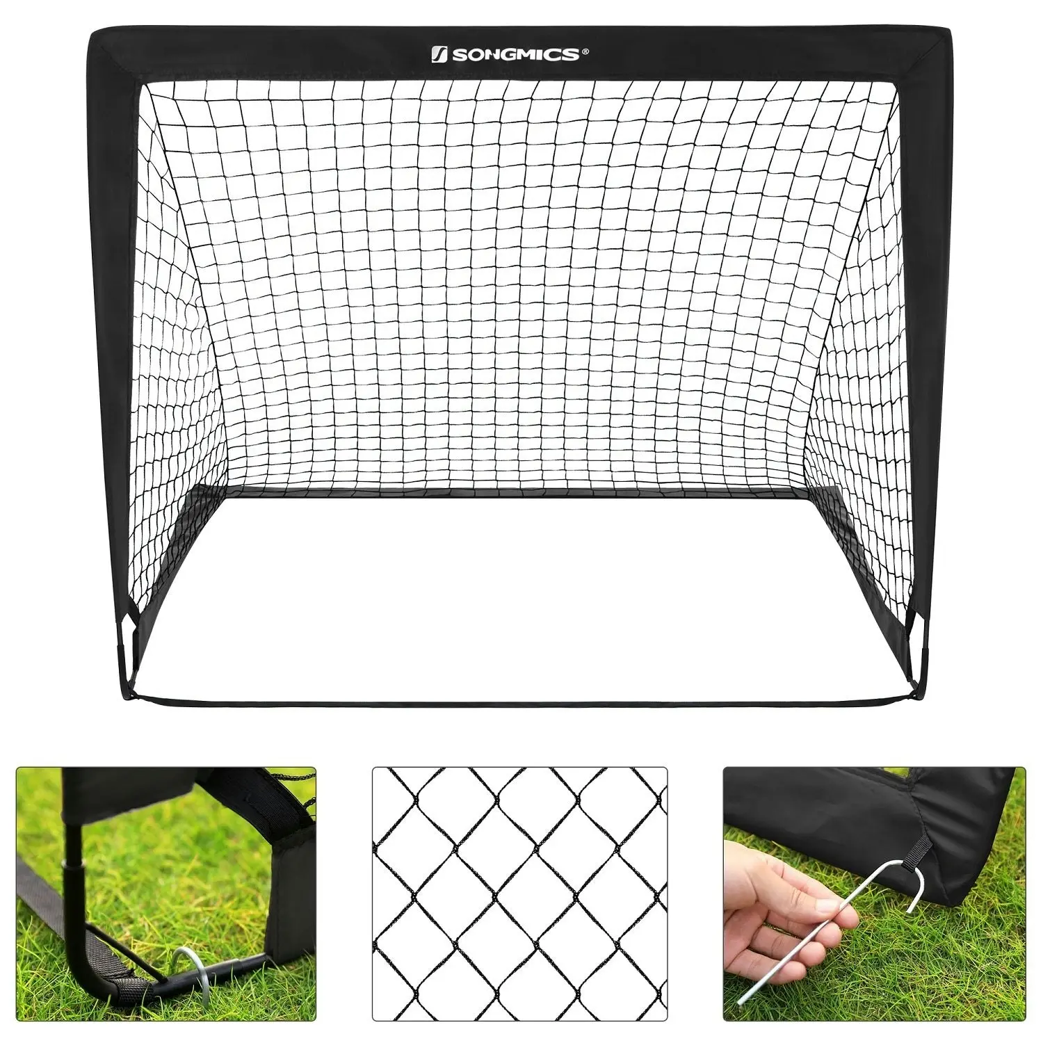 2x SONGMICS 120cm Portable Football Goal Nets Rebounder Sports Training Soccer Net - Black