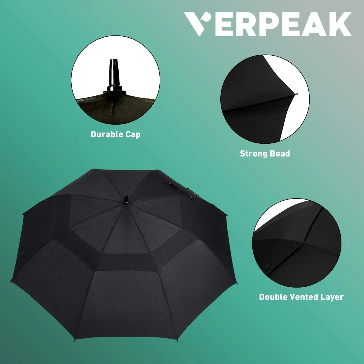 Verpeak Large Heavy Duty 62 Inch Golf Umbrella - Black