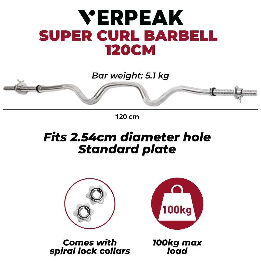 Verpeak Standard Barbell 120CM Super Curl Bar