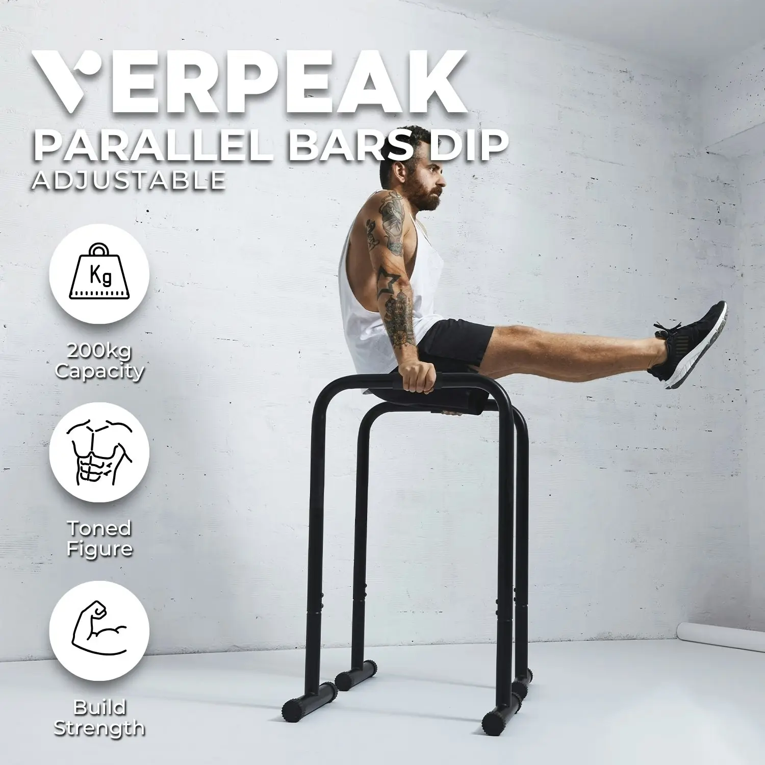 2pcs Verpeak Adjustable Dipping Station Chin-up Pull-up Push-up Equipment Parallel Bar - Black