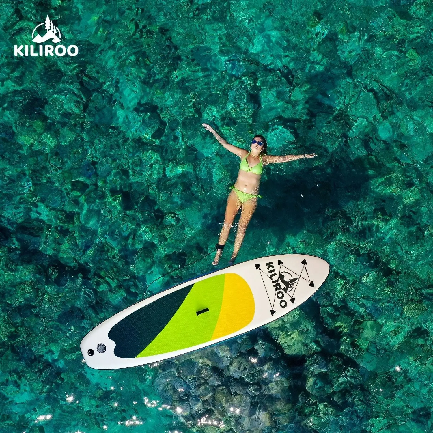 Kiliroo Inflatable Stand Up Paddle Board SUP Surfboard Yellow, Green & Black