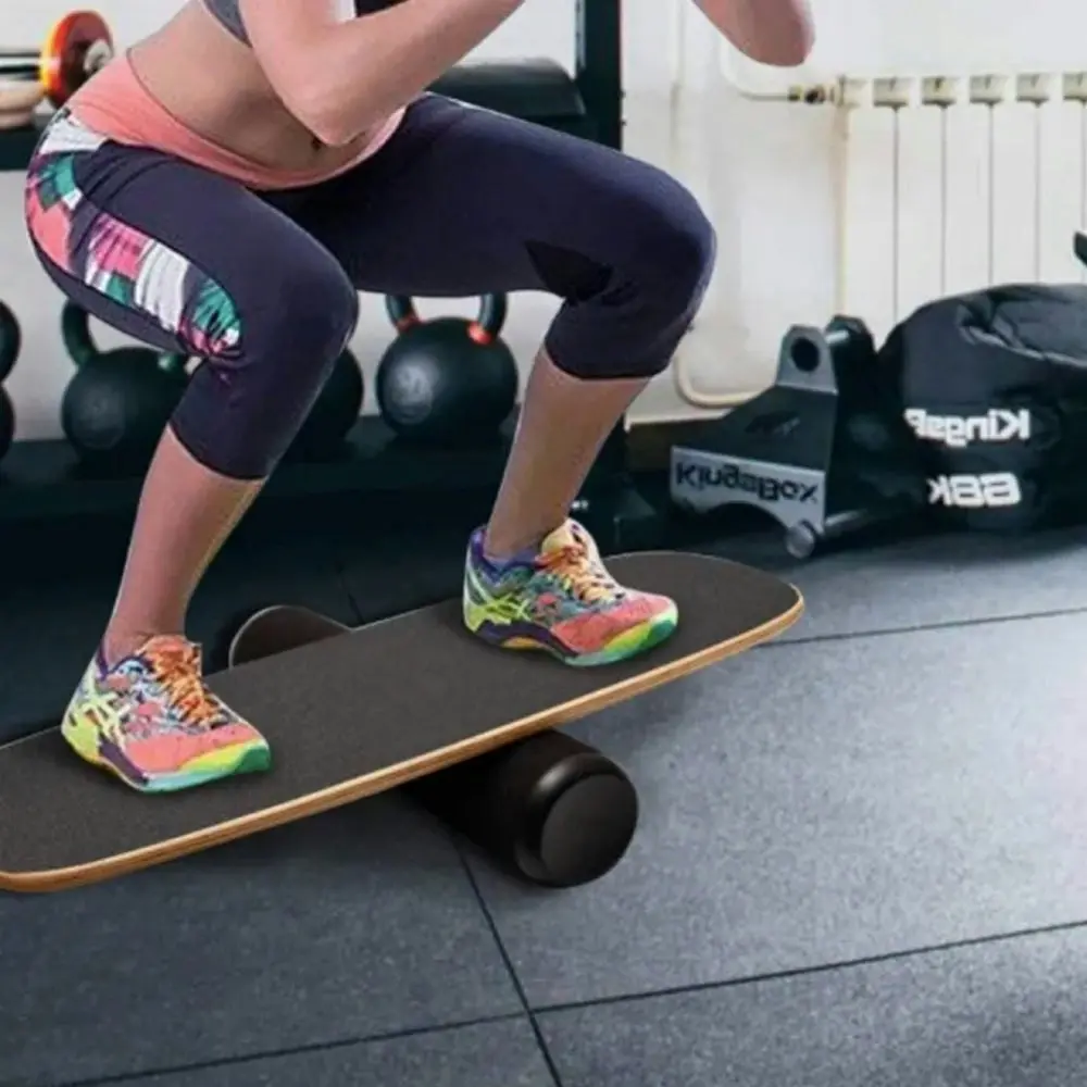 Verpeak Exercise Yoga Gym Wobble Roller Wooden Balance Board - Black