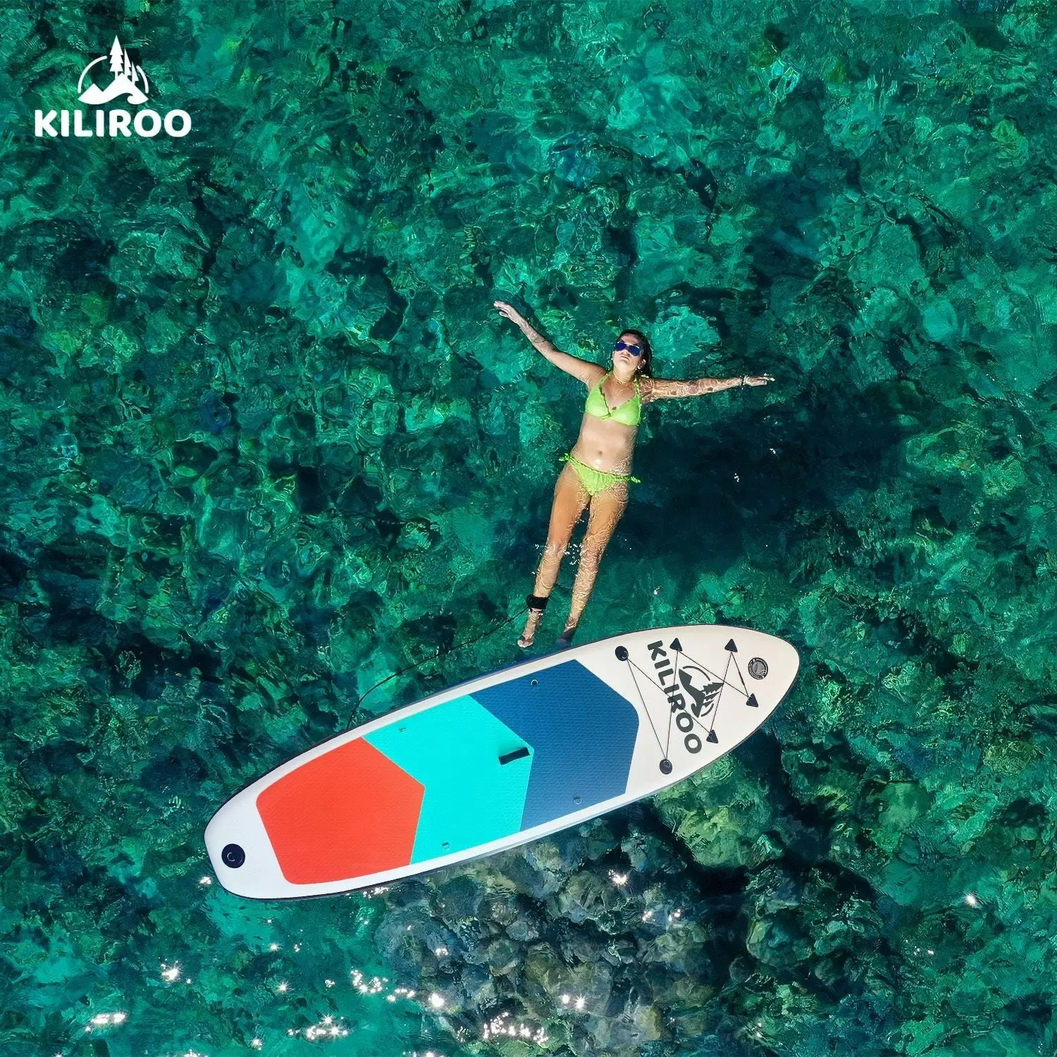 Kiliroo Ultralight Inflatable Stand Up Paddle Board Grey, Tiffany Blue and Red