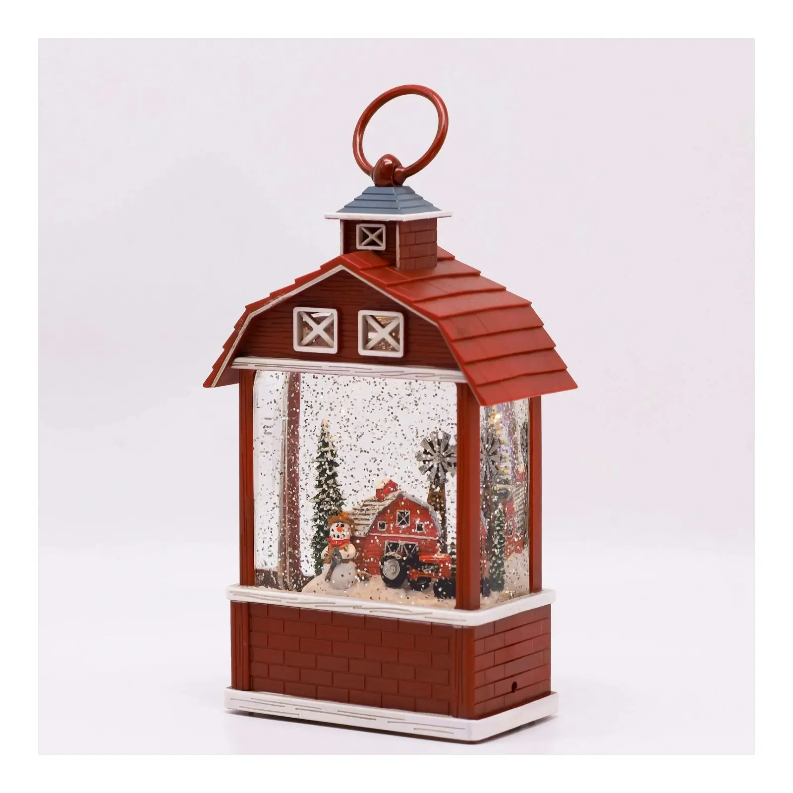 Xmas & Co. Snowing Barn With Snowman Music Playing Lantern Christmas Decorations