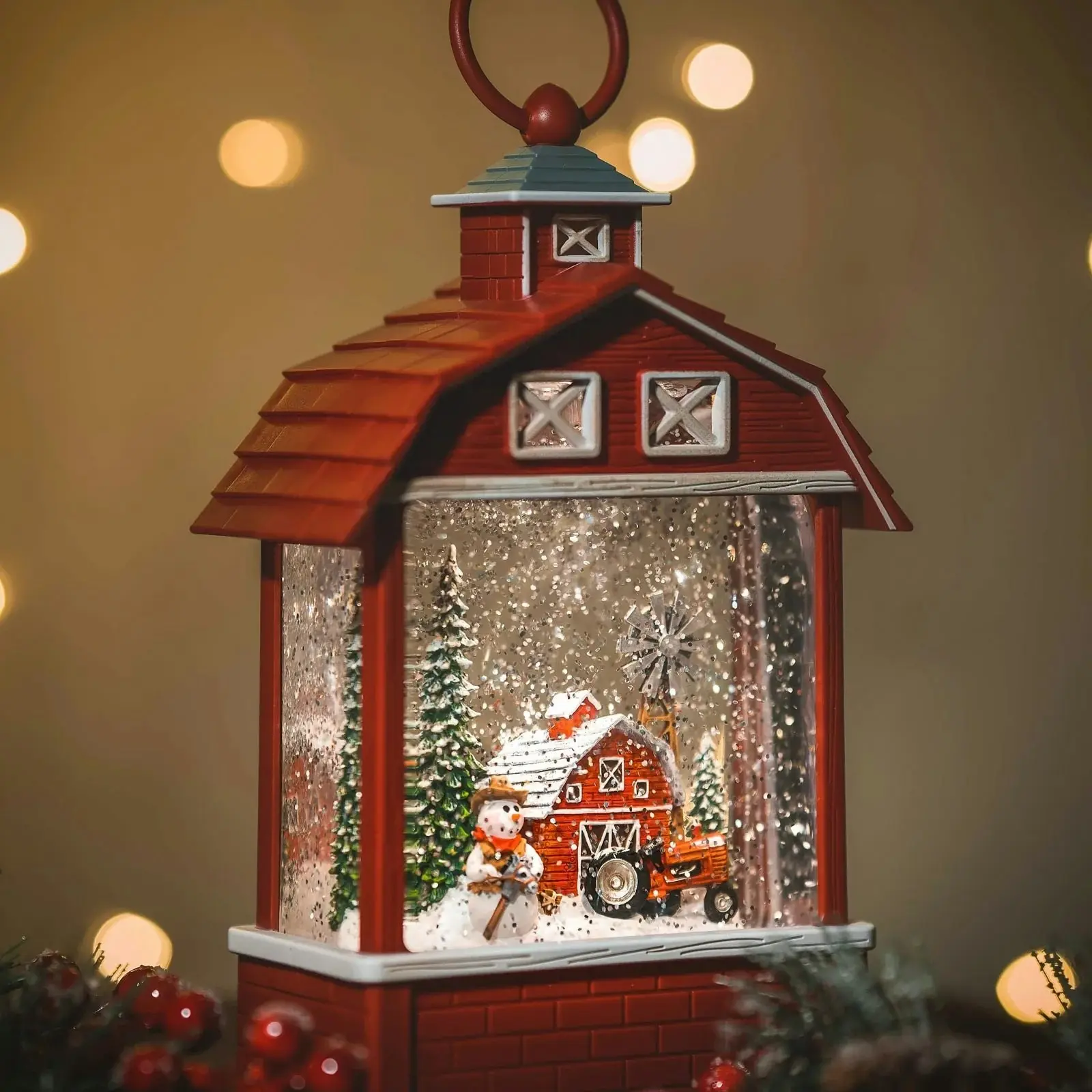 Xmas & Co. Snowing Barn With Snowman Music Playing Lantern Christmas Decorations