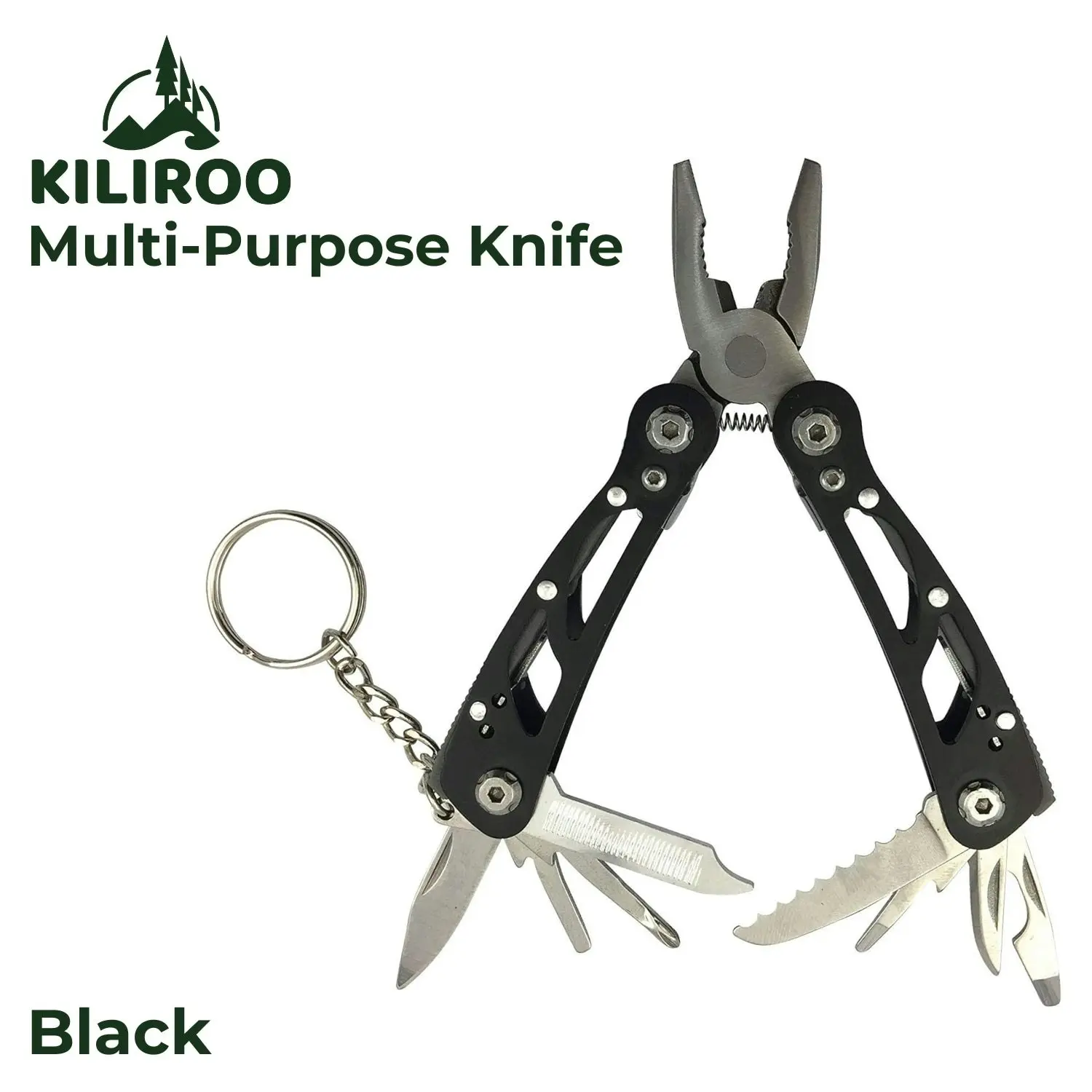 Kiliroo Multi Purpose Camping Pocketknife Multitool 13-in-1 Kit Lightweight Black