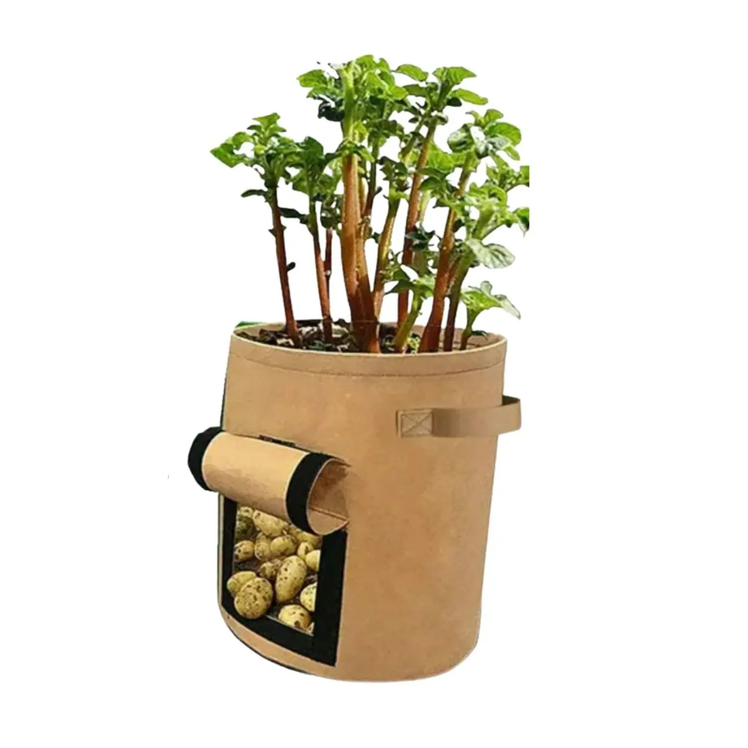 Noveden 5 Packs 7 Gallon Plant Grow Bags with Window Flap Brown