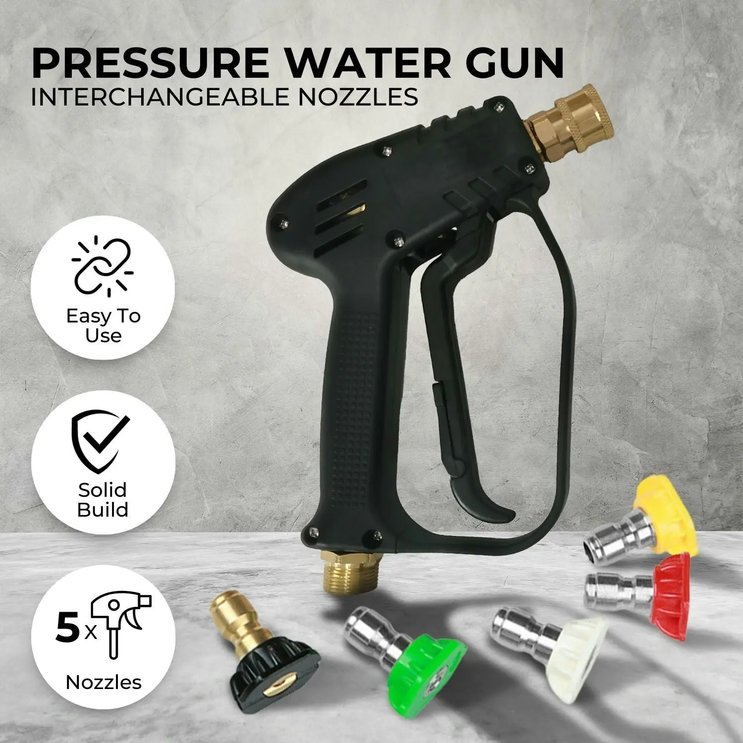 RYNOMATE 3000 PSI High Pressure Washer Gun with 5 Interchangeable Spray Nozzle