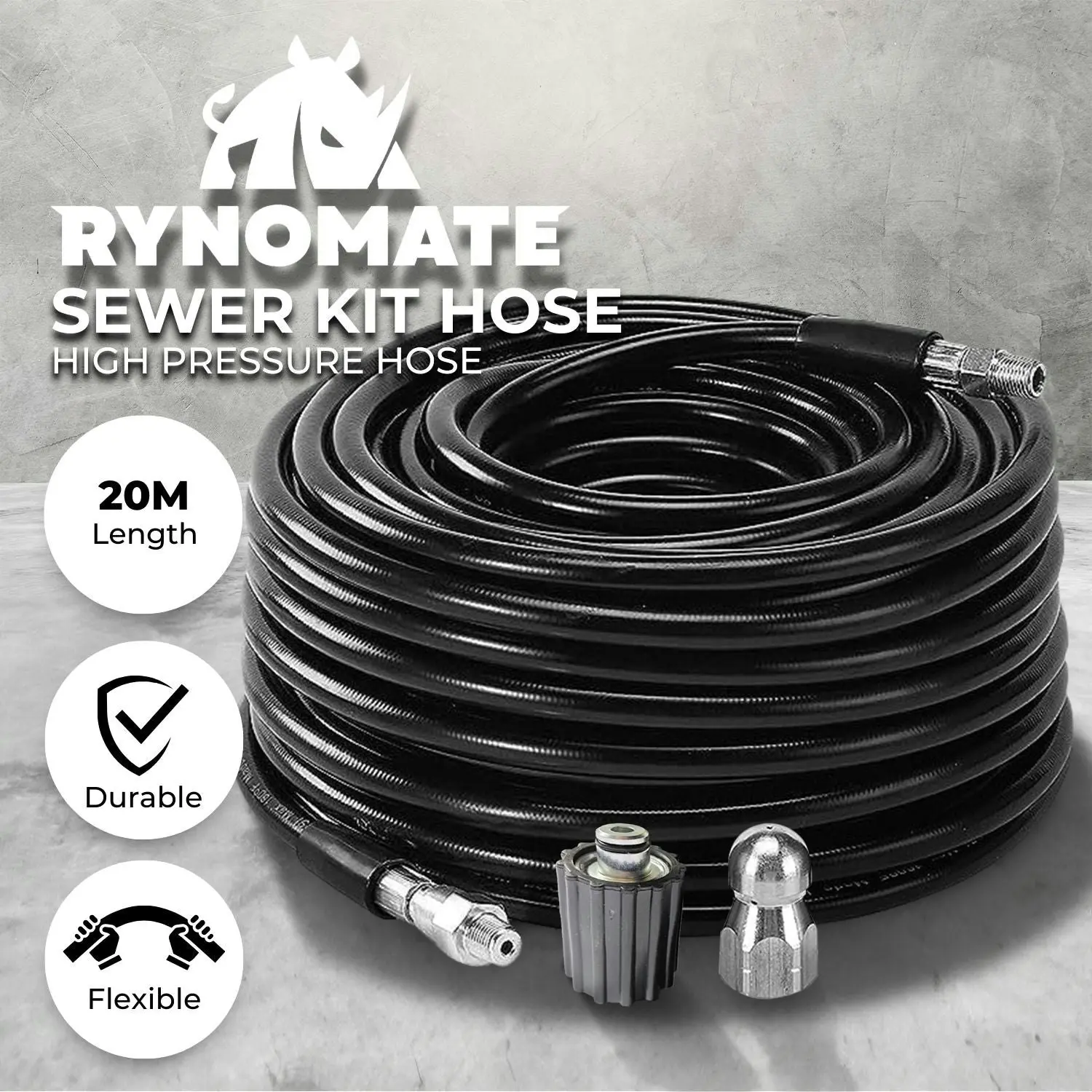 RYNOMATE 20M 5800PSI High Pressure Washer Hose M14 Connector Cleaning Replacement