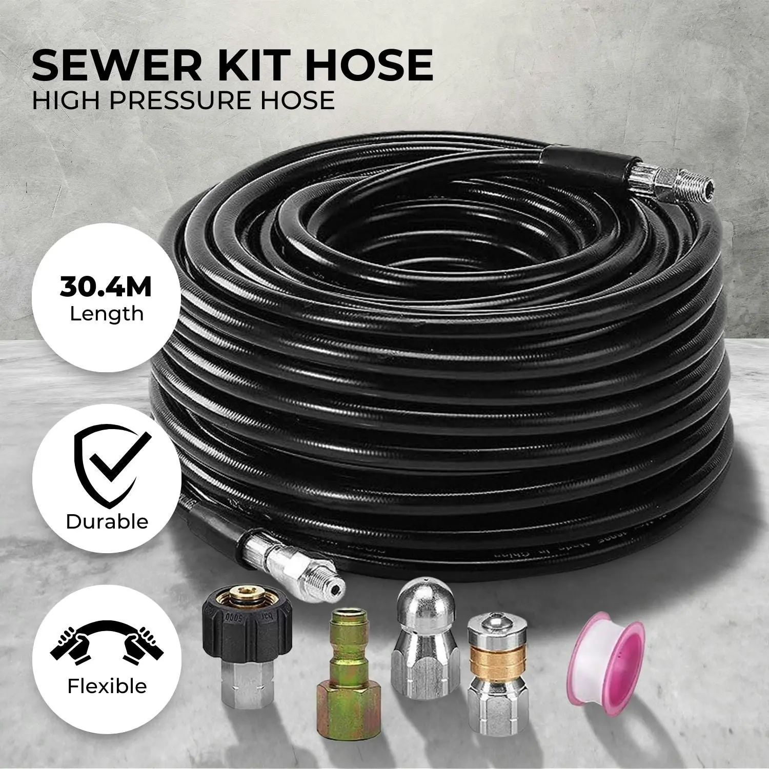 RYNOMATE High Pressure Washer Hose Pipe Sewer Jetter Kit Drain Cleaning Cleaner