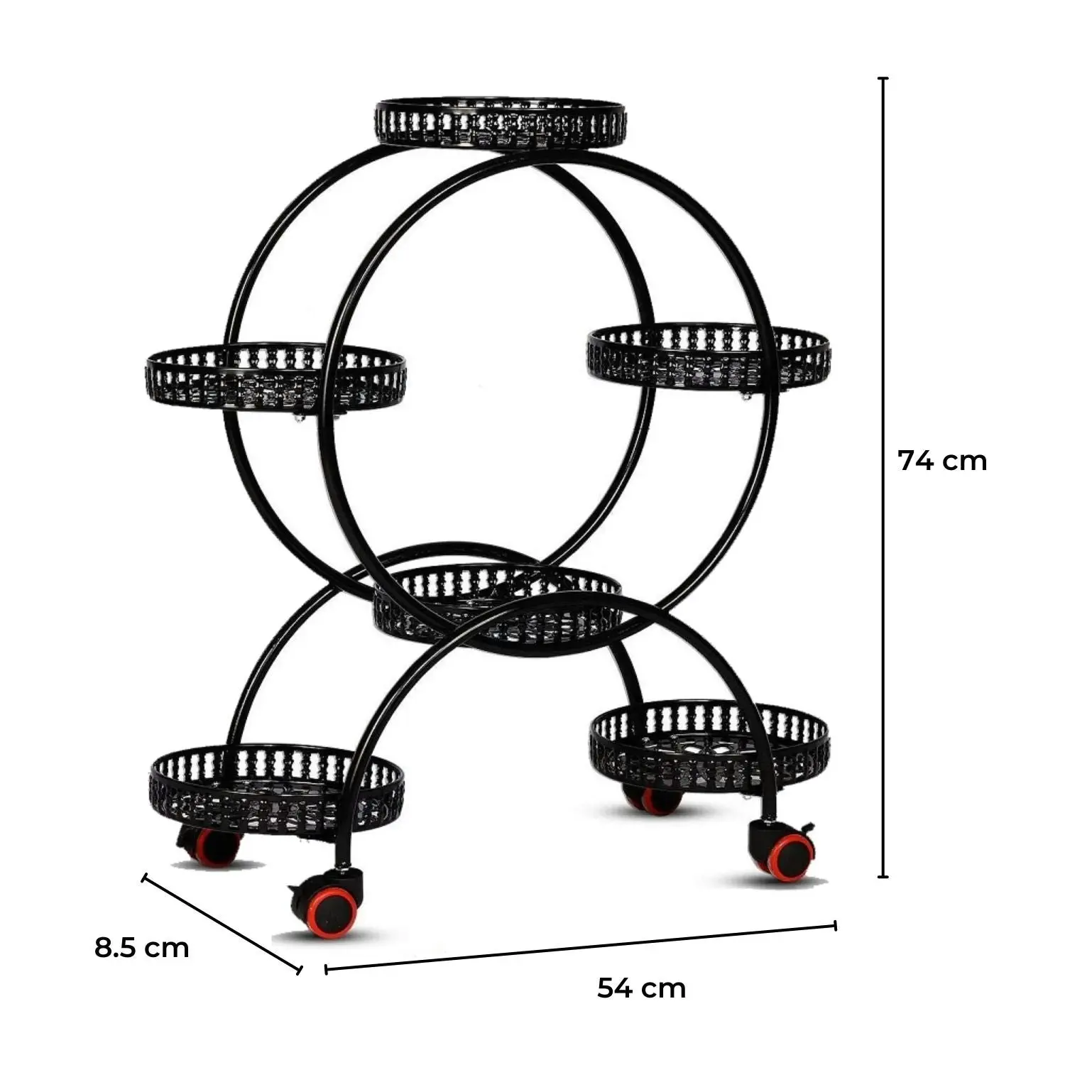 Noveden 4 Layer 6 Pots Flower Holder Plant Stand Shelf with 4-Wheel Black