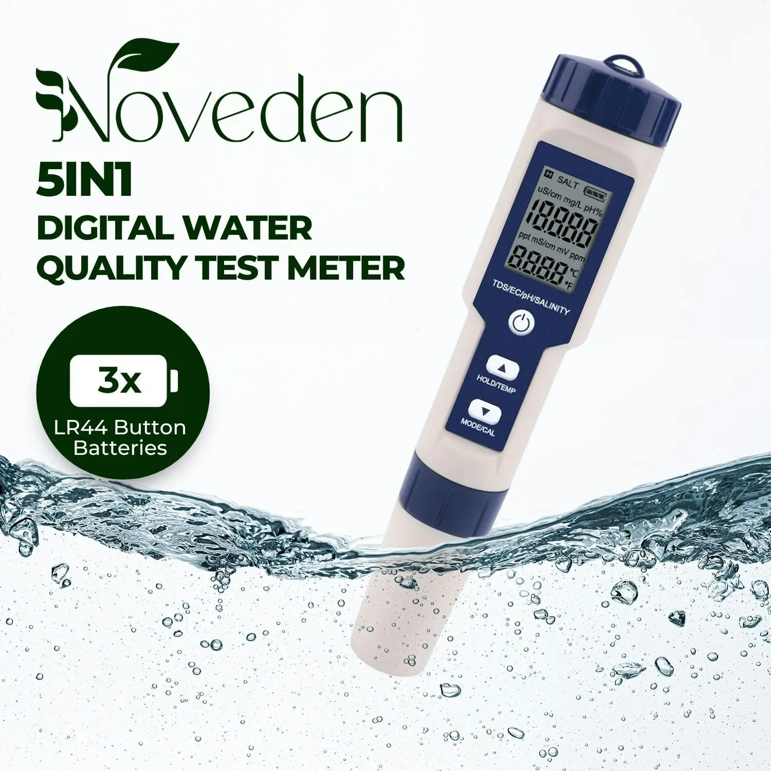 Noveden 5 in 1 Digital Water Quality Test Meter TDS Salinity Temp pH Tester