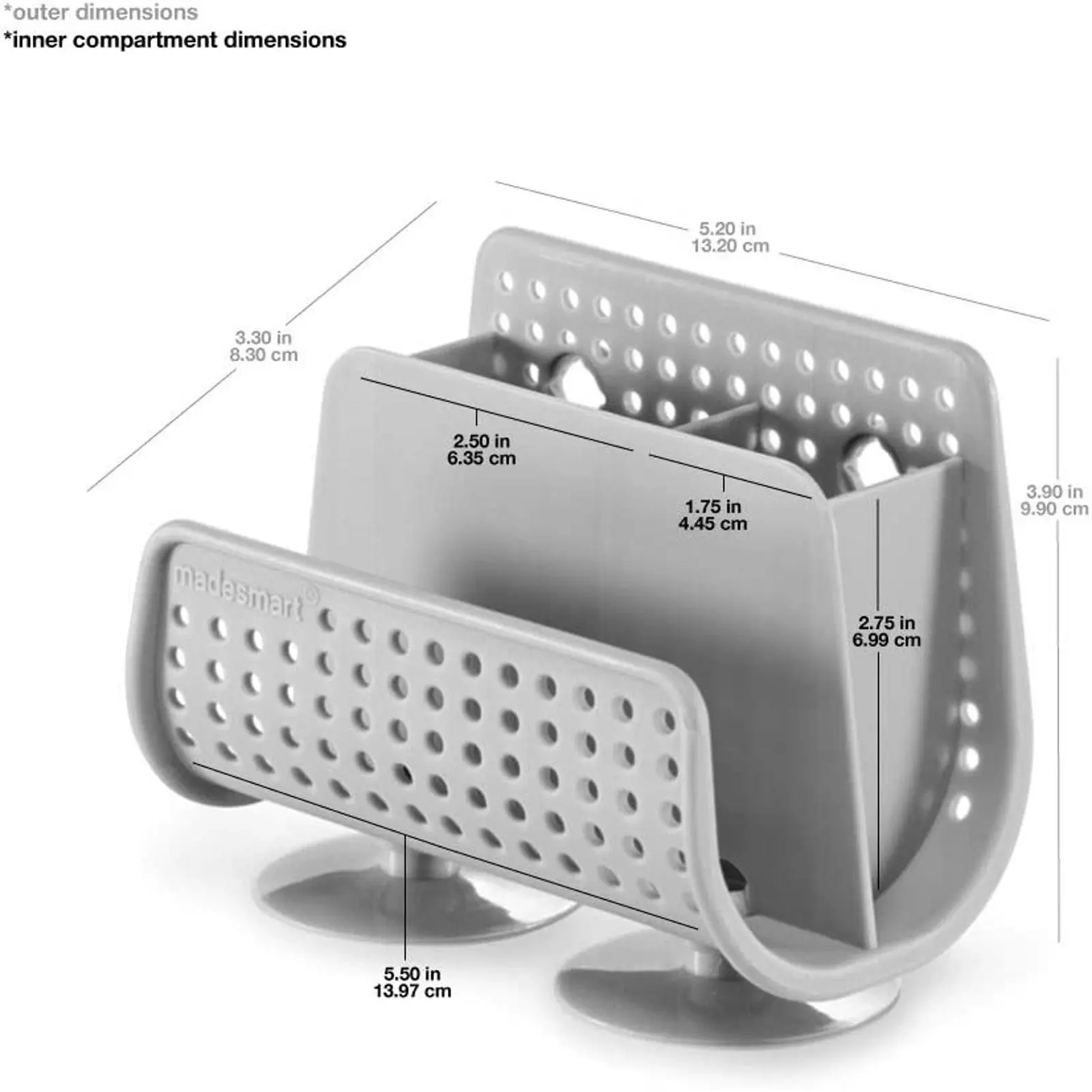 Madesmart Sink Caddy Three Compartments Fit Cleaning Sinkware Tools - Grey