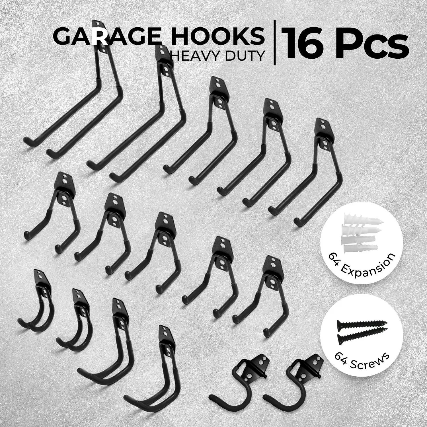 RYNOMATE 16 Packs Garage Hooks, Bike Hooks, Storage Hooks Heavy Duty Black