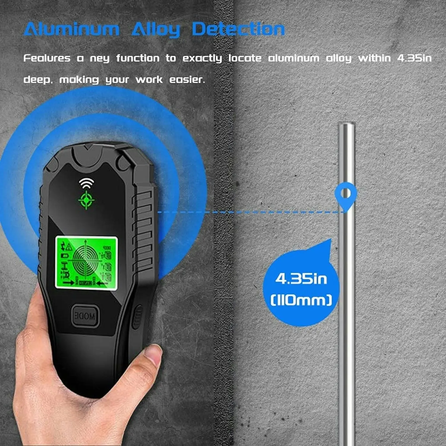 RYNOMATE 5 in 1 Multi Material Detector Wall Scanner Digital Stud Finder - Black