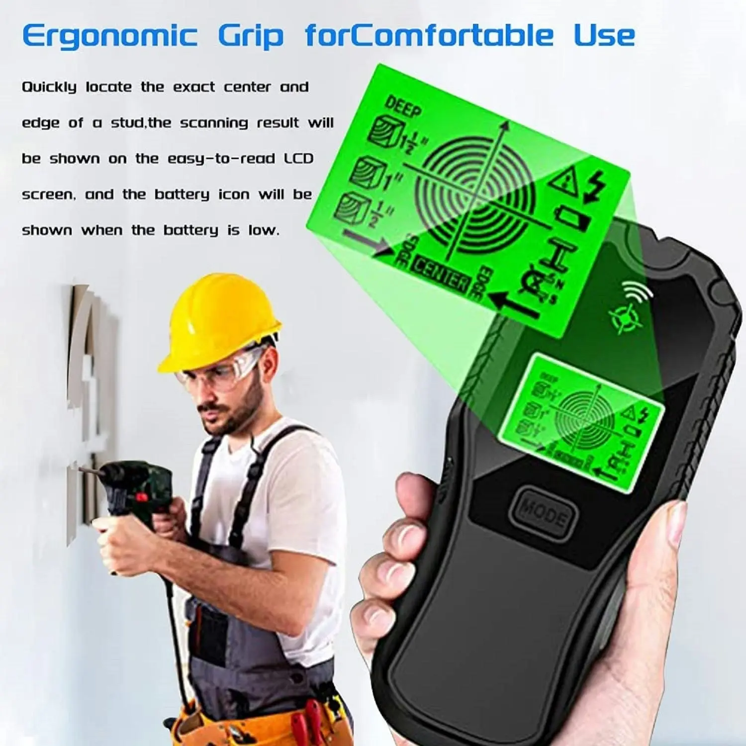 RYNOMATE 5 in 1 Multi Material Detector Wall Scanner Digital Stud Finder - Black