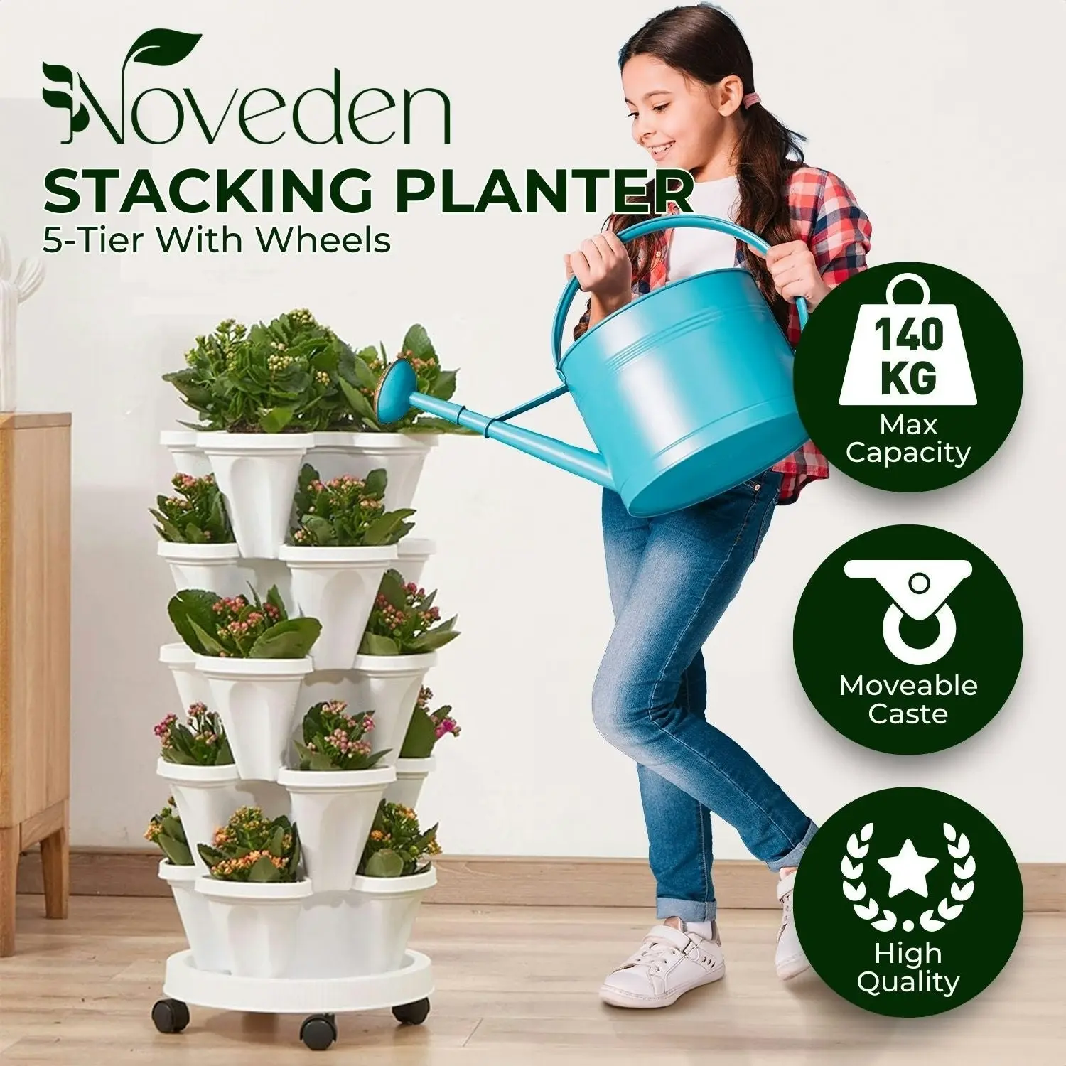 Noveden 5 Tier Stacking Planter Vertical Garden Planter for Herbs Strawberries