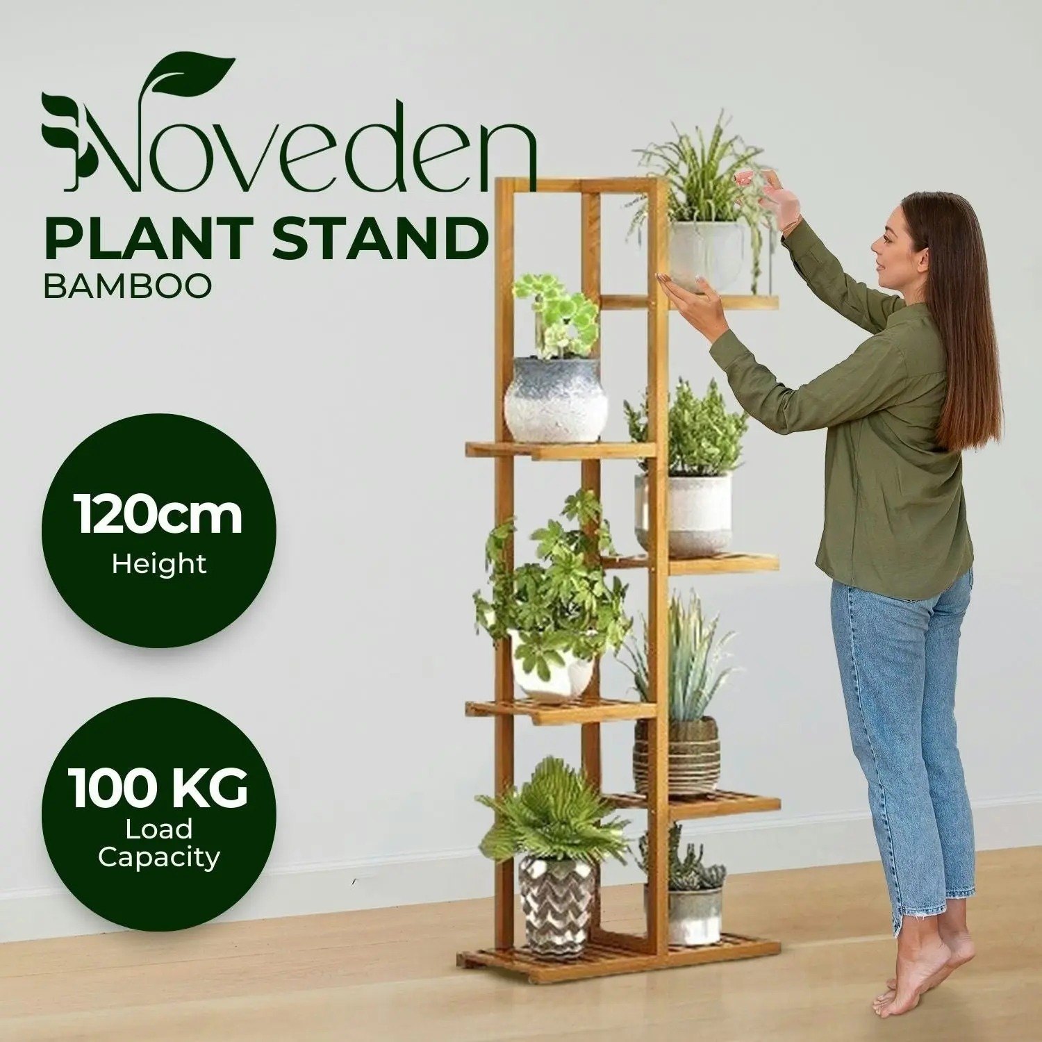 Noveden Bamboo Plant Stand Rack 6 tier 7 Potted Large Capacity 120cm