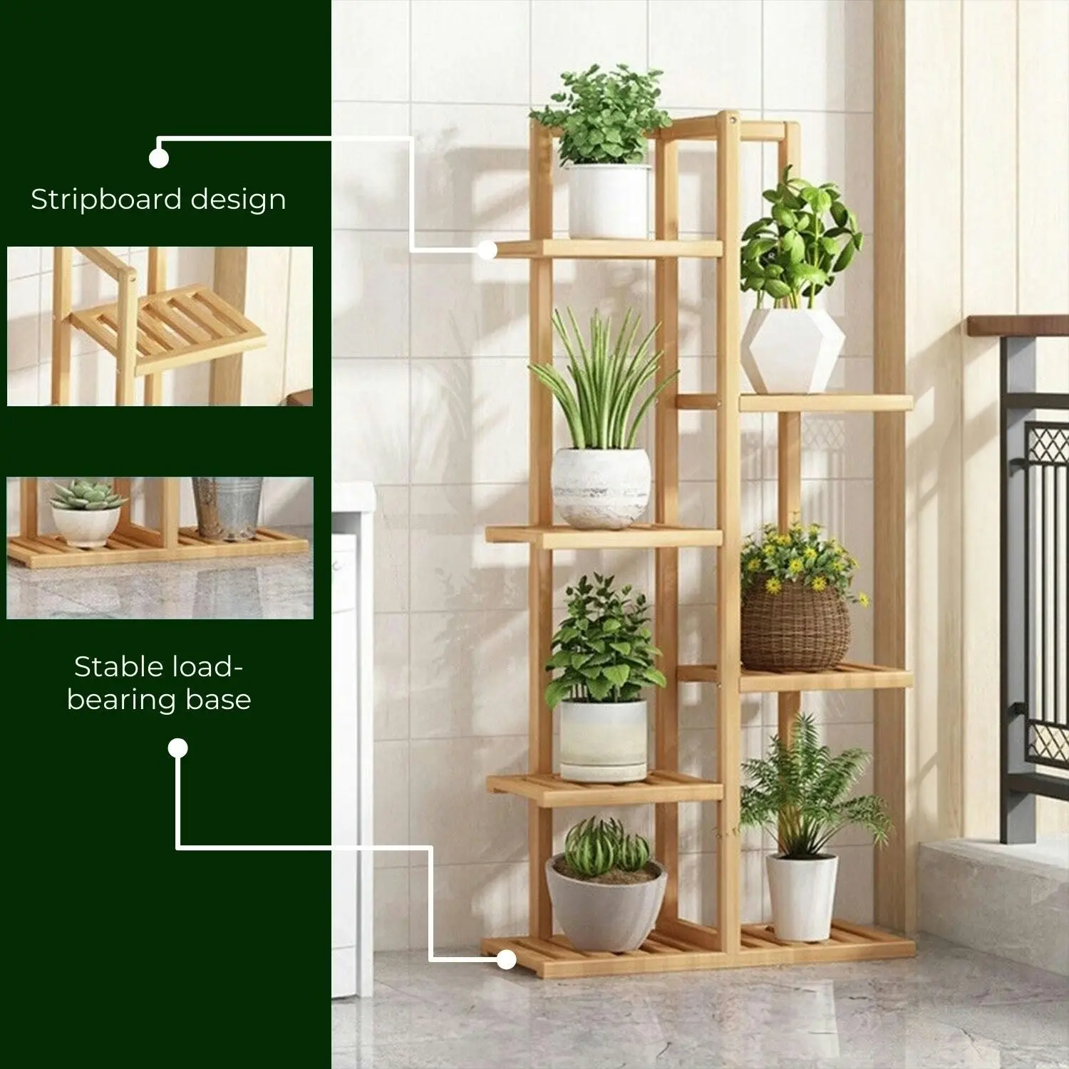 Noveden Bamboo Plant Stand Rack 6 tier 7 Potted Large Capacity 120cm