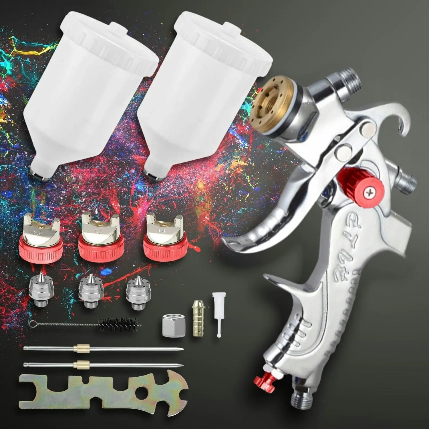 RYNOMATE Air Spray Gun Paint Gun Gravity Feed HVLP Kit 3Nozzle 1.4mm 1.7mm 2mm