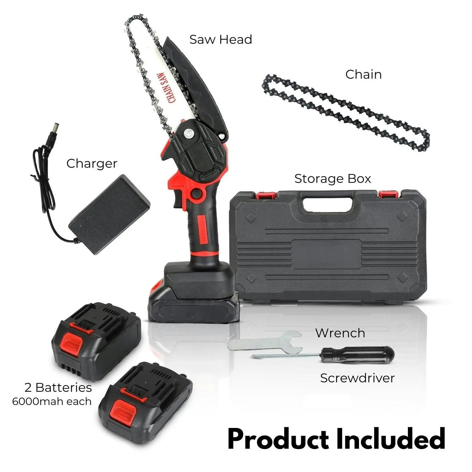 RYNOMATE Portable 6 Inch Mini Handheld Cordless Electric Chainsaw Rechargeable