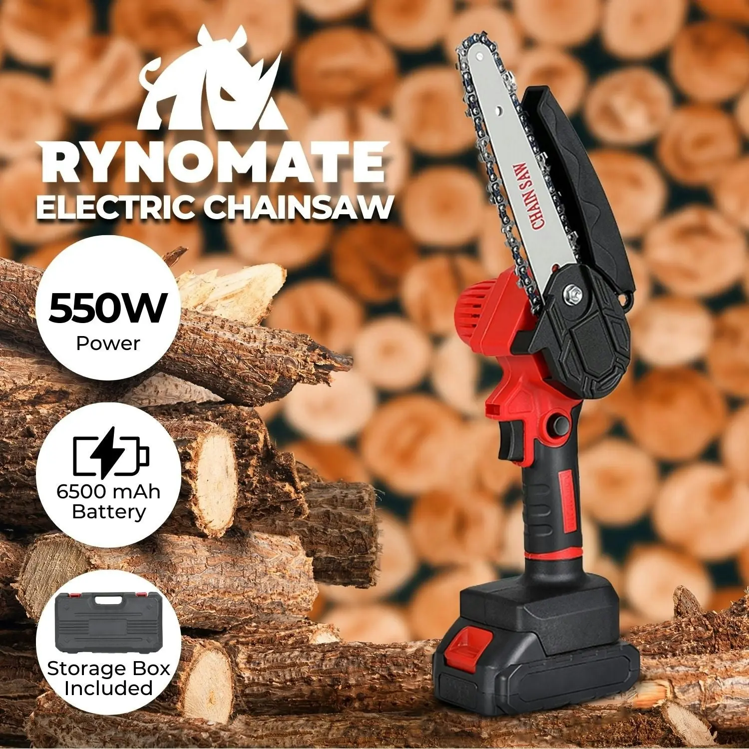 RYNOMATE Portable 6 Inch Mini Handheld Cordless Electric Chainsaw Rechargeable