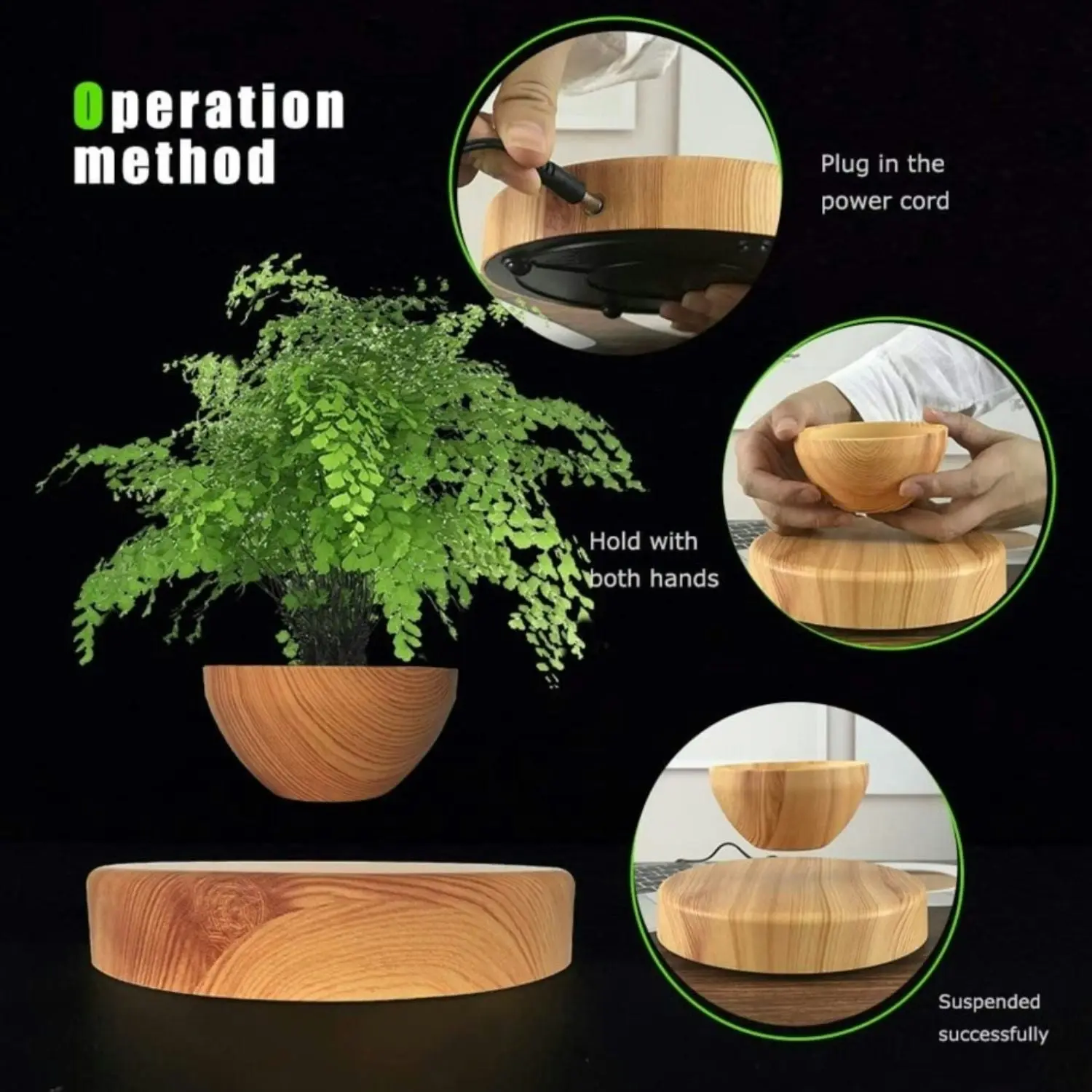 Gominimo Magnetic Levitating Floating Small Succulent Plant Pot Home Decor Oak