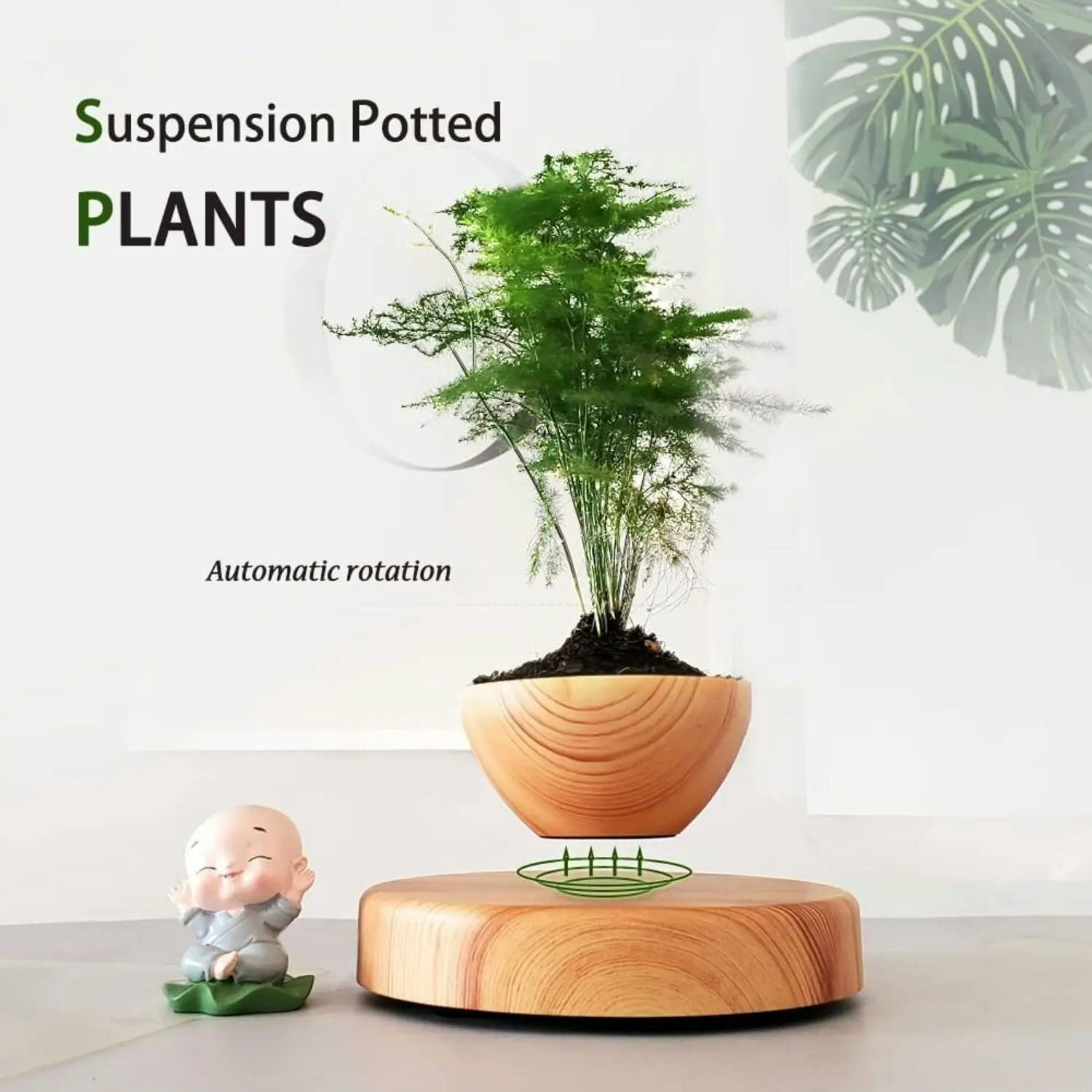 Gominimo Magnetic Levitating Floating Small Succulent Plant Pot Home Decor Oak