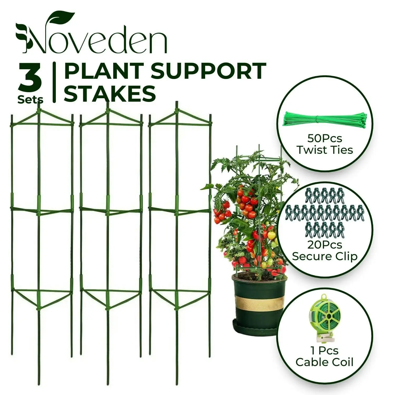 Noveden 3 Set Stake Arms for Garden Tomato Cages Plant Growth Aid Plant Stem Support Stand