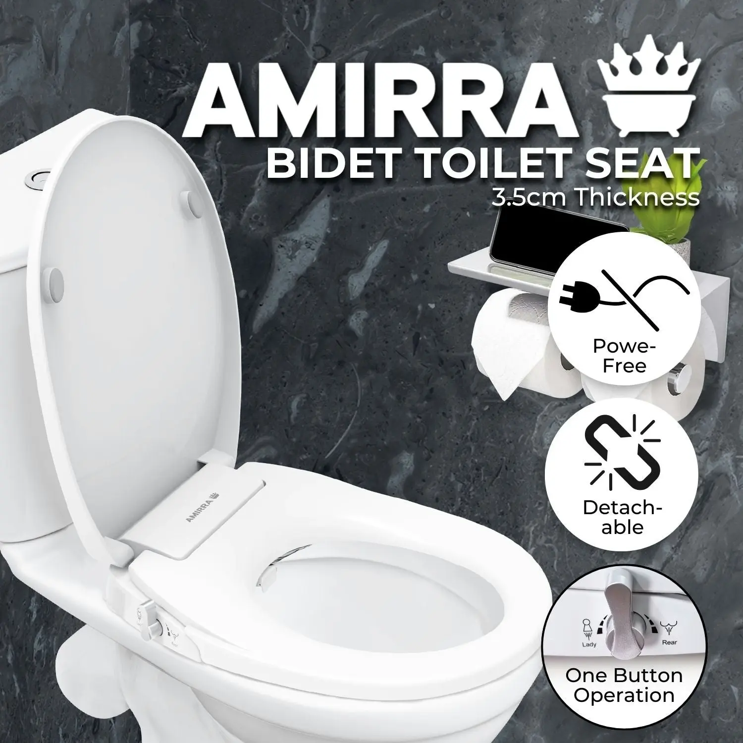 Amirra Non-electric Anti-Siphon Bidet Toilet Seat - White