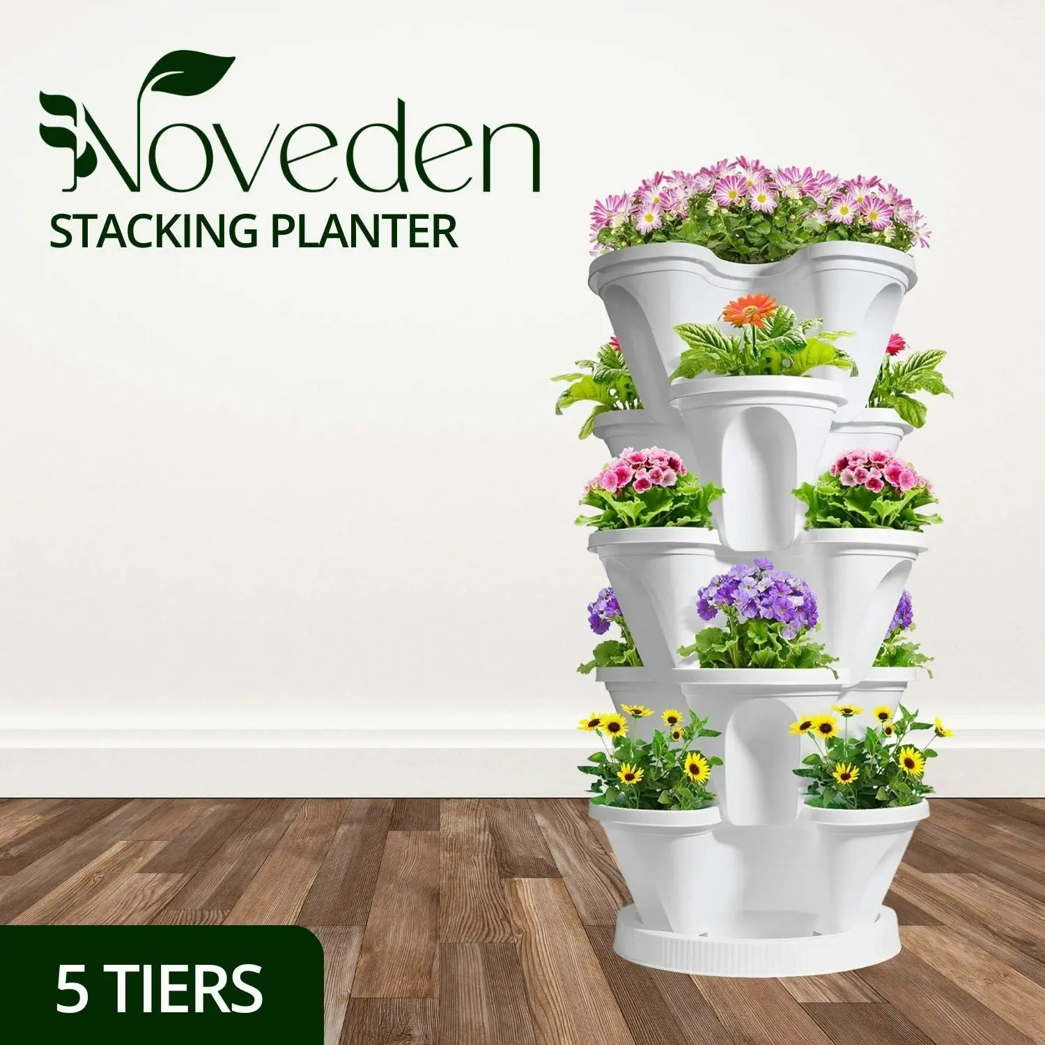 Noveden 5-Tier Stacking Planter Vertical Stackable Garden for Herbs Strawberries