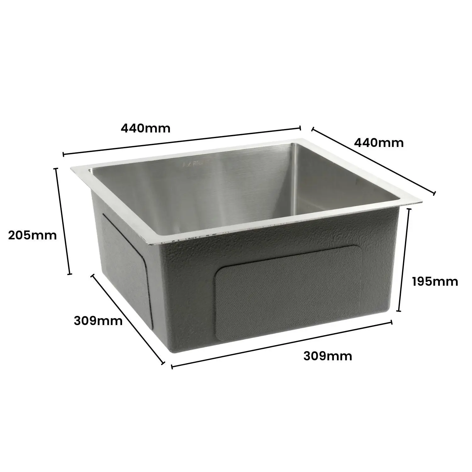 Amirra Kitchen Stainless Steel Sink 440mm x 440mm Smooth coated Silver