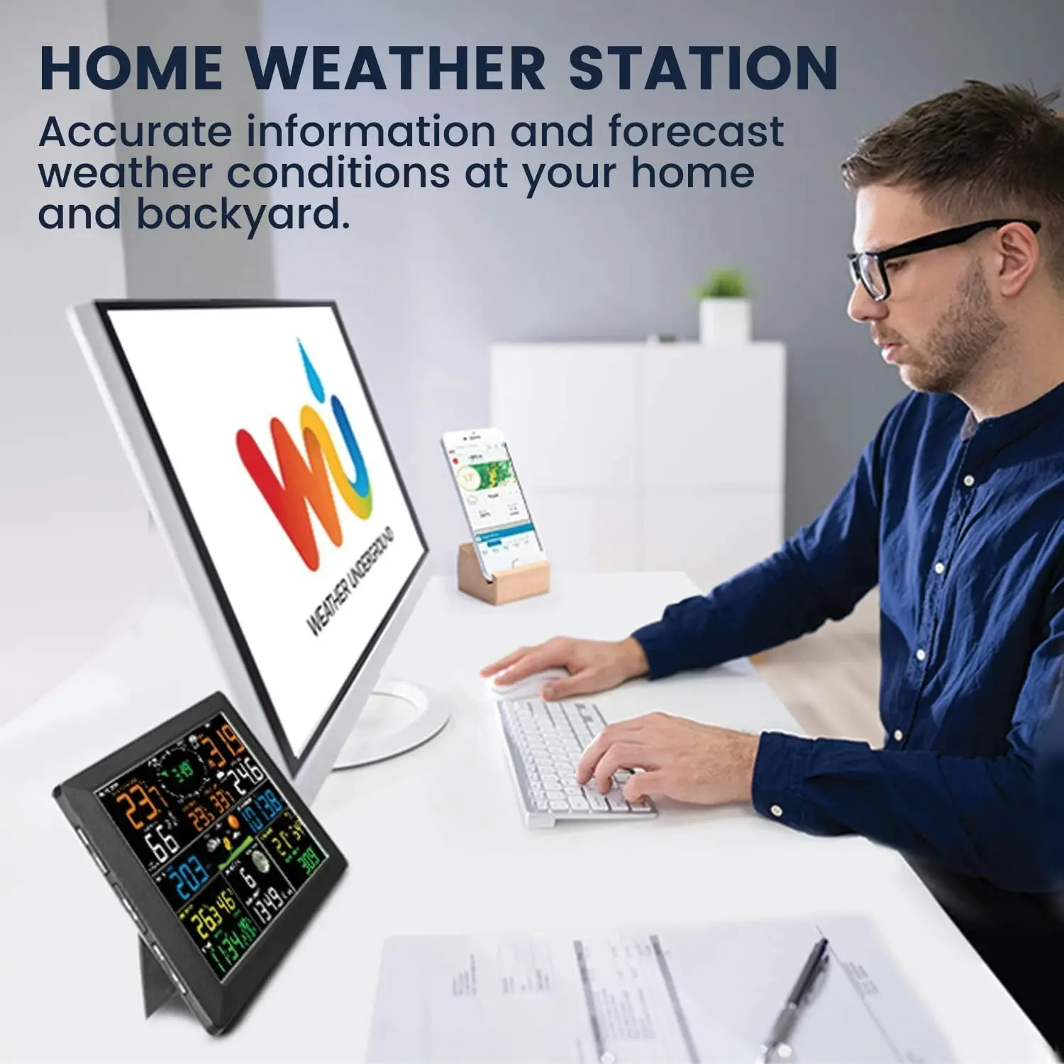 Miraklass Wireless Outdoor Home Temperature Humidity Rain Forecaster WiFi Weather Station - White