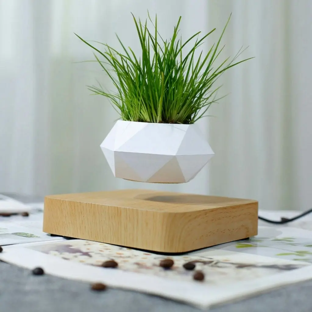 Gominimo Indoor Home Rotating Magnetic Levitating Plant Pot - White/Brown