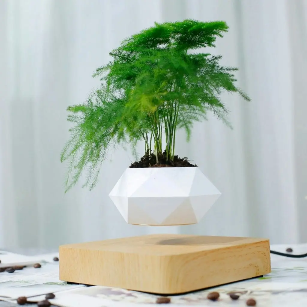 Gominimo Indoor Home Rotating Magnetic Levitating Plant Pot - White/Brown