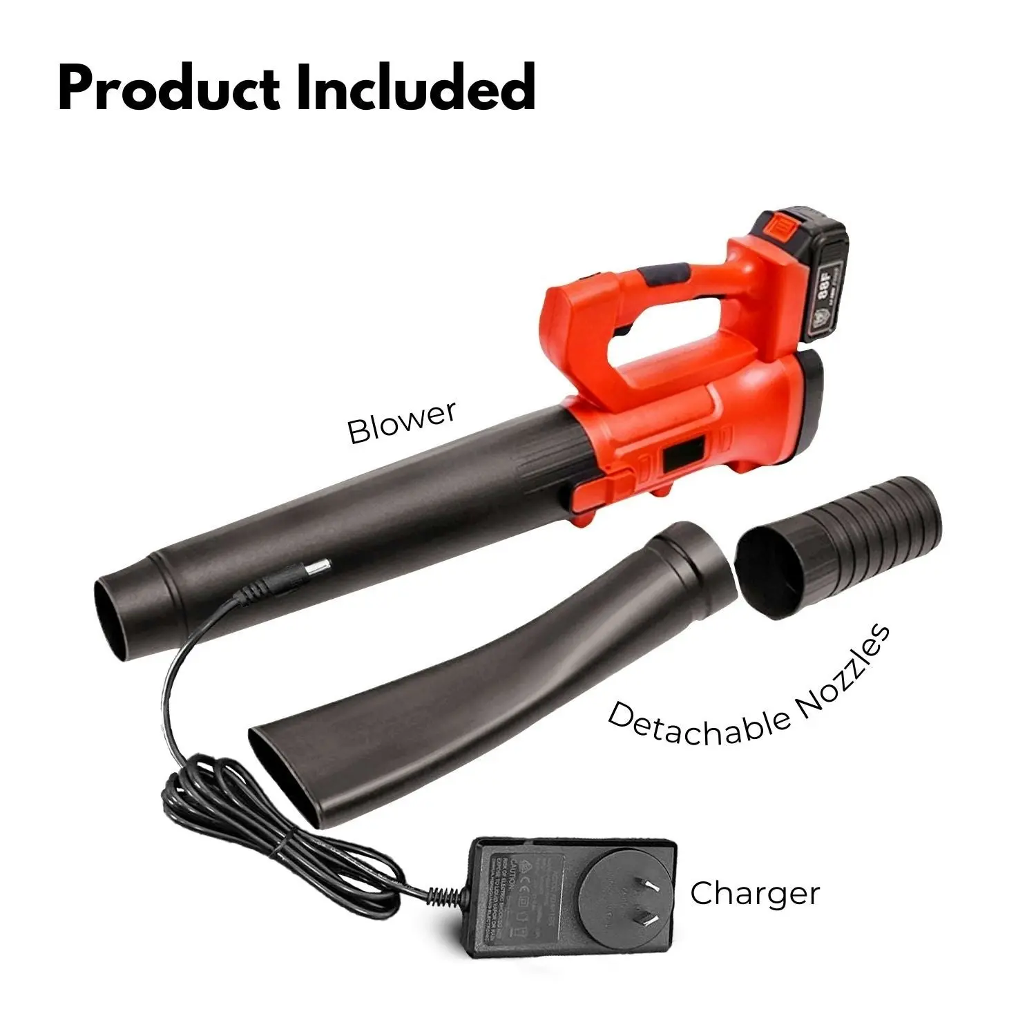 RYNOMATE 18V Cordless Garden Leaf Blower Lithium Electric Battery Nozzle 6-Speed