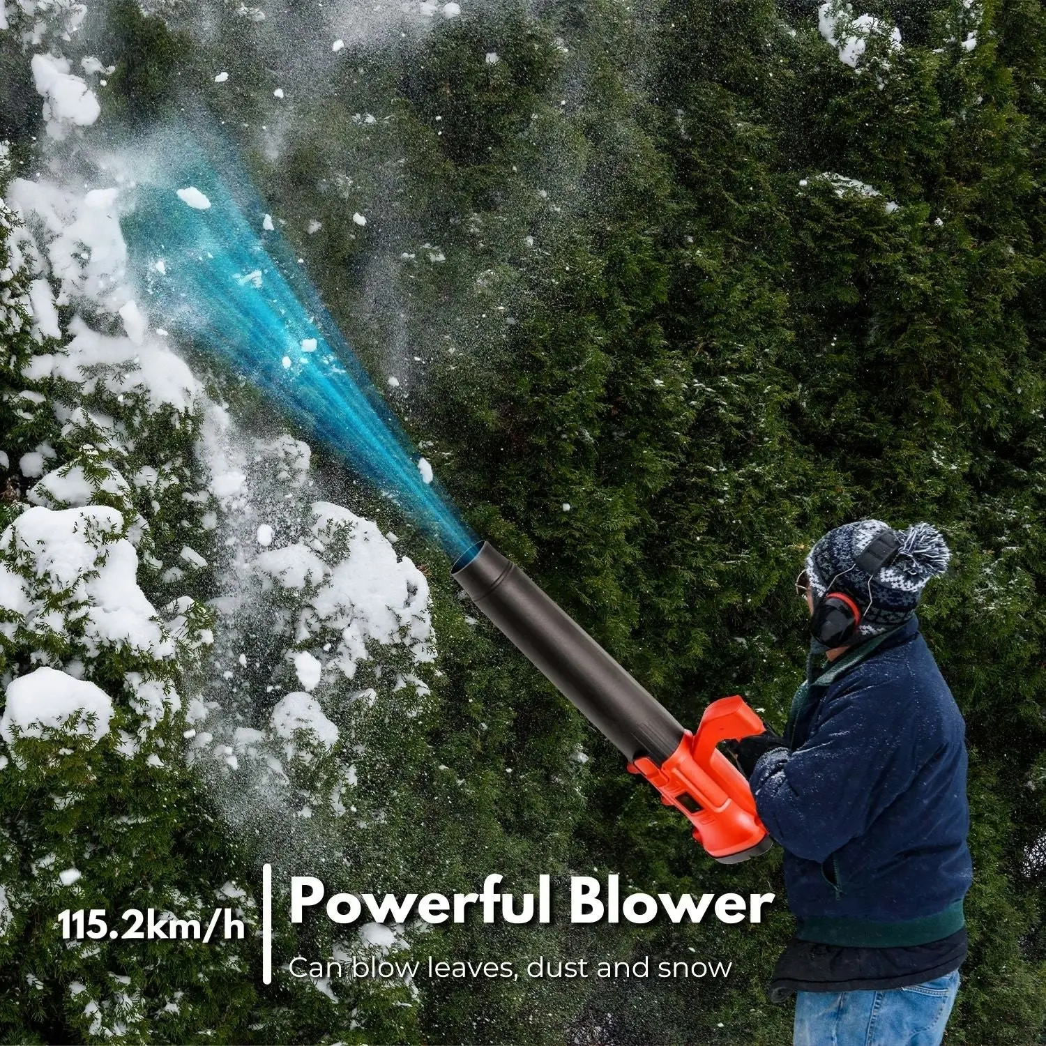 RYNOMATE 18V Cordless Garden Leaf Blower Lithium Electric Battery Nozzle 6-Speed